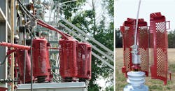 The Raychem BCAC-IC insulating cover is designed to prevent animal-caused outages on breaker, transformer and pole-top transformer bushings ranging from 15 kV to 36 kV. The Raychem BCAC-IC insulating cover is designed to prevent animal-caused outages on breaker, transformer and pole-top transformer bushings ranging from 15 kV to 36 kV.