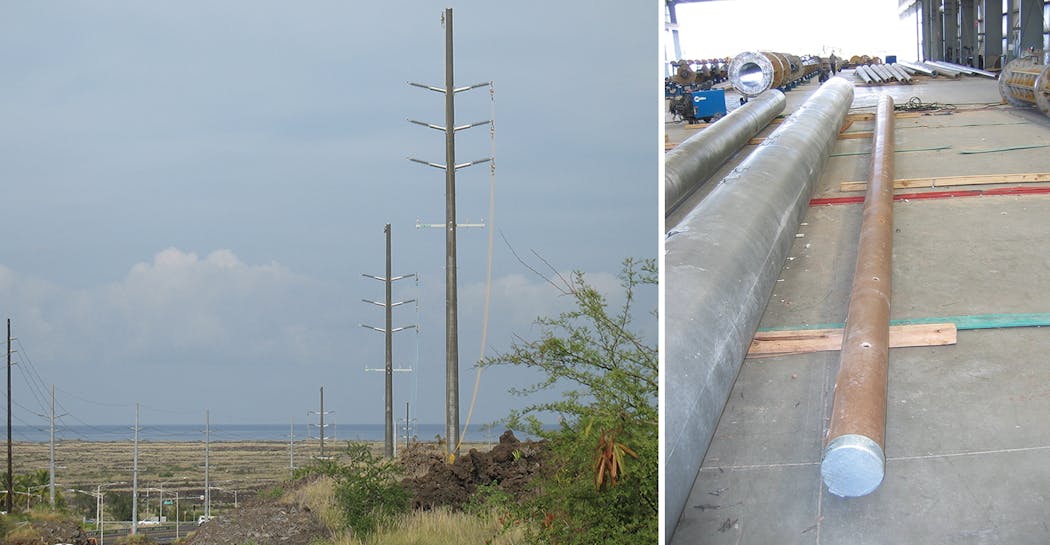 Valmont gray concrete poles blend into the arid background in Kailua-Kona, Hawaii.