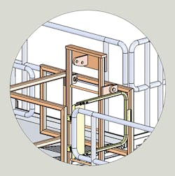 Solid model of the upper fall protection pull-off plate. Solid model of the upper fall protection pull-off plate.