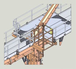 Solid model illustrates transition from structure shaft to catwalk. Solid model illustrates transition from structure shaft to catwalk.