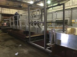 The pre-fitting catwalk to the crossarm at the Meyer plant. The pre-fitting catwalk to the crossarm at the Meyer plant.