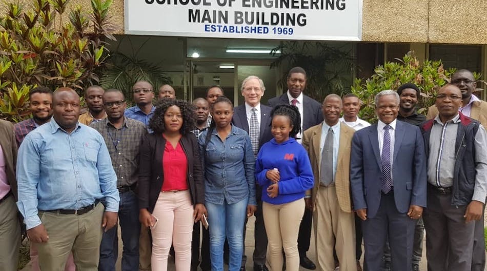 Pictured are participants who attended John McDonald&rsquo;s workshop outside the School of Engineering at the University of Zambia in Lusaka Zambia.