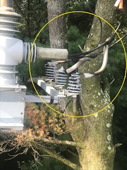 Lightning arrester damaged by lightning strike. Lightning arrester damaged by lightning strike.