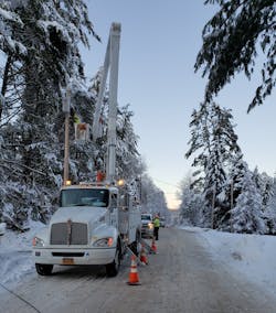 Crews worked in Thurman, New York, to replace a broken pole and damaged transformer due to heavy ice and snow conditions that brought down tree limbs and sagged pine trees onto the lines following Winter Storm Kade in February 2020.