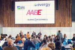 (from left to right) Ray Kowalik, CEO of Burns & McDonnell; Paula Glover, president and CEO of AABE; John Bridson, VP of generation at Evergy; Bill Johnson, general manager of Kansas City Board of Public Utilities (from left to right) Ray Kowalik, CEO of Burns & McDonnell; Paula Glover, president and CEO of AABE; John Bridson, VP of generation at Evergy; Bill Johnson, general manager of Kansas City Board of Public Utilities