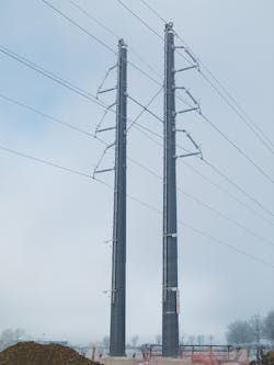 Example of composite pole designed to support transmission line conductors. Example of composite pole designed to support transmission line conductors.