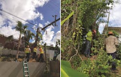 Linemen had to perform hand digging to replace a broken pole in Puerto Rico, so without access to a lot of heavy equipment, field crews had to perform a lot of work by hand.