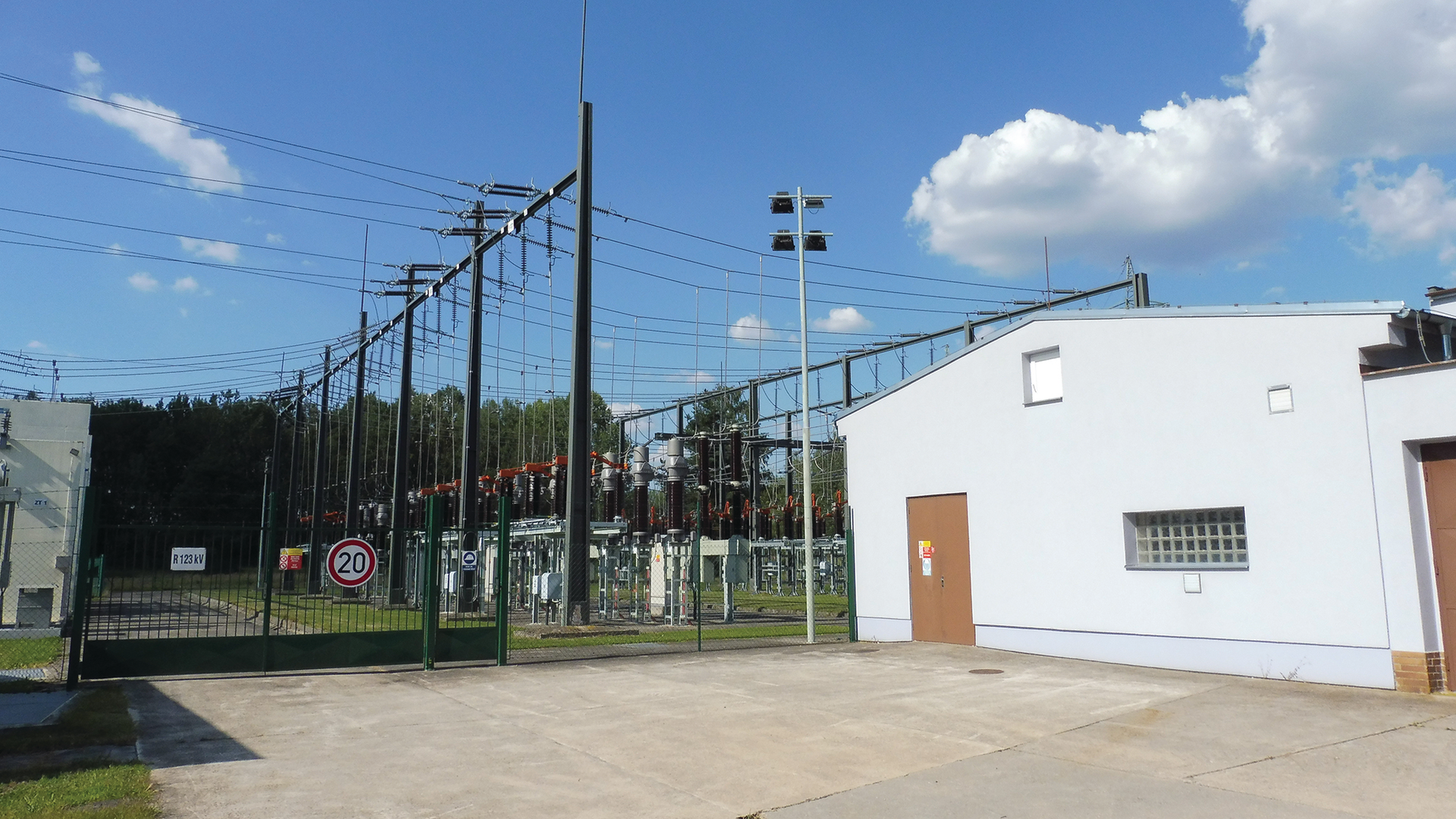 The 110/22-kV Mydlovary grid substation in South Bohemia, Czech Republic.