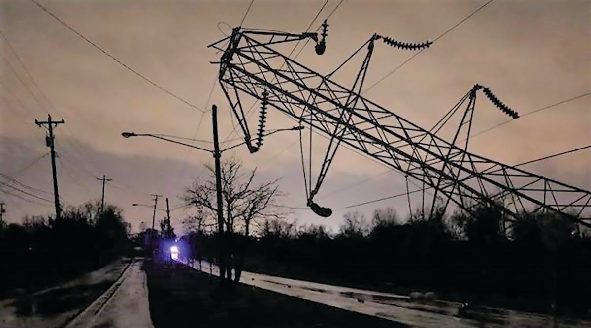A TVA transmission tower lays on the ground after and EF-3 tornado ripped through the Nashville area March 4.