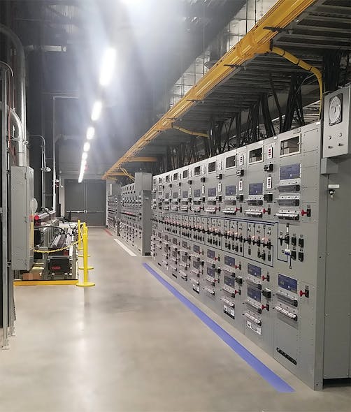The building was designed to safely support the major equipment during normal operations and withstand system faults. The main switchboard control room is pictured here.