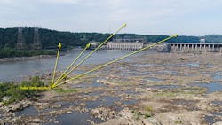 Line markers installed on spans 4 and 5. Inner OHSs and conductors not marked. Line markers installed on spans 4 and 5. Inner OHSs and conductors not marked.