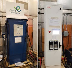 Fast-charging DCFC stations (50 kW, 400 V) from Vendor X (left). Fastcharging DCFC stations (50 kW, 400V) from Vendor Y (right). Fast-charging DCFC stations (50 kW, 400 V) from Vendor X (left). Fastcharging DCFC stations (50 kW, 400V) from Vendor Y (right).