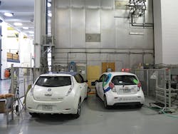 Electric vehicles Chevrolet Spark (right) from General Motors and Leaf (left) from Nissan. Electric vehicles Chevrolet Spark (right) from General Motors and Leaf (left) from Nissan.