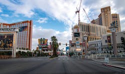 The Las Vegas strip's casinos stand nearly vacant without their usual flood of tourists. The Las Vegas Review-Journal reported that their closure affected tens of thousands of workers. The Las Vegas strip's casinos stand nearly vacant without their usual flood of tourists. The Las Vegas Review-Journal reported that their closure affected tens of thousands of workers.