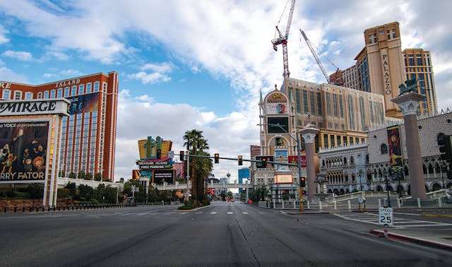 The Las Vegas strip&apos;s casinos stand nearly vacant without their usual flood of tourists. The Las Vegas Review-Journal reported that their closure affected tens of thousands of workers.