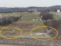 TVA transmission towers on the banks of the Cumberland River lay in ruin after a tornado ripped through the area in February.