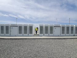 The installed Tesla battery units. The installed Tesla battery units.