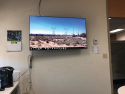 A 55-in. high-resolution 4KHD monitor is used to review transmission lines aerial inspection patrols in the office. A 55-in. high-resolution 4KHD monitor is used to review transmission lines aerial inspection patrols in the office.