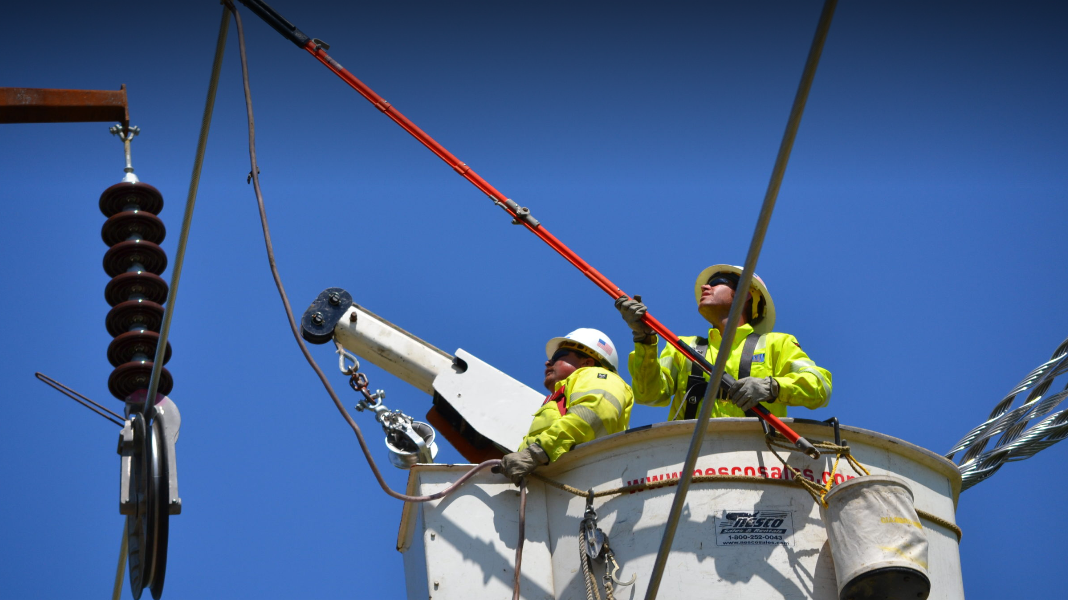 Crews work on power lines