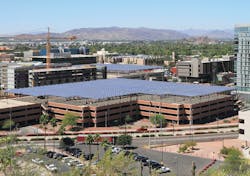 A solar powered parking garage in Tempe, Arizona. A solar powered parking garage in Tempe, Arizona.