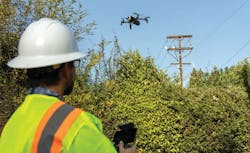 In addition to foot patrol crews, trucks and helicopters, drones are used to inspect electrical equipment in high fire-risk areas. In addition to foot patrol crews, trucks and helicopters, drones are used to inspect electrical equipment in high fire-risk areas.
