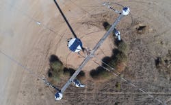 An image taken from a drone of an SCE power pole.