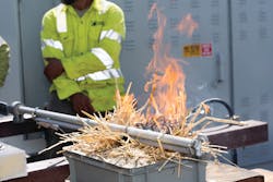 Even low fault currents do not complete eliminate the risk of ignition, particularly when all the current is concentrated into a small contact area. In this case sustained ignition resulted from only 176 mA into a 14.5 inch test cell. Even low fault currents do not complete eliminate the risk of ignition, particularly when all the current is concentrated into a small contact area. In this case sustained ignition resulted from only 176 mA into a 14.5 inch test cell.