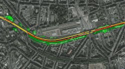 Fig.1. Risk Assessment for a Railway – Green-Vegetation; Red-Critical Area; Yellow-Rather Less Critical Area. Fig.1. Risk Assessment for a Railway – Green-Vegetation; Red-Critical Area; Yellow-Rather Less Critical Area.