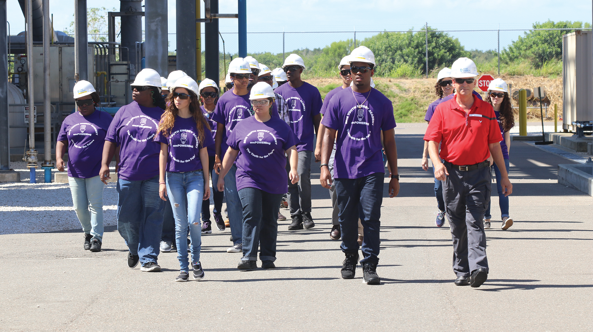 Students toured the Duke Energy Bartow Power Plant in St. Petersburg, Florida, so they could better understand how much work it takes for the power to travel from generation, through all the poles and wires, before the lights come on at home.