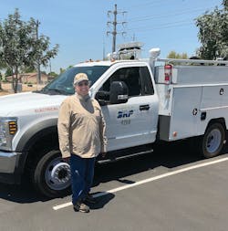As a troubleshooter for Salt River Project, Henry Hansen is able to take his work truck home so he can respond to outage calls and emergencies in his region. As a troubleshooter for Salt River Project, Henry Hansen is able to take his work truck home so he can respond to outage calls and emergencies in his region.