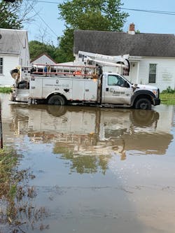 Scott Walsh and his trouble truck, Trigger, have worked many floods during his 30-year career with Ameren. Scott Walsh and his trouble truck, Trigger, have worked many floods during his 30-year career with Ameren.