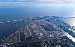Aerial photograph shows ECO platform supply vessels and the proximity of Port Fourchon, Louisiana’s southernmost port, to the Gulf of Mexico. The port is one of Louisiana’s most vital ports for U.S. offshore oil and natural gas operations. Aerial photograph shows ECO platform supply vessels and the proximity of Port Fourchon, Louisiana’s southernmost port, to the Gulf of Mexico. The port is one of Louisiana’s most vital ports for U.S. offshore oil and natural gas operations.
