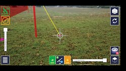 Screenshot from the mobile augmented reality application visualizing an AEP 3D pole design and the capability within the AR system to use an electronic measuring tool to measure distances between AR objects within the 3D design or objects in the physical world.