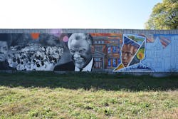 2. The Bronzeville Renaissance Mural&rsquo;s location on a microgrid energy storage battery wall at 38th Street and Michigan Avenue in Chicago was chosen to align with the clean energy technologies being enabled through the Bronzeville Community Microgrid to improve lives.