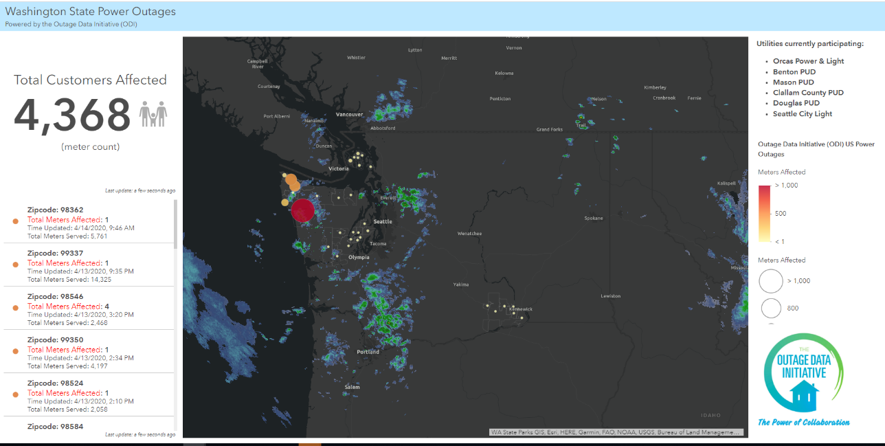 Outage Data Initiative (ODI) pilot area in the state of Washington&mdash; common operating picture.