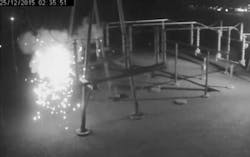Figure 2. Explosion due to a lightning arrester failure captured by a substation video monitoring system. Figure 2. Explosion due to a lightning arrester failure captured by a substation video monitoring system.