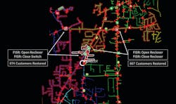 Feeder breaker outage on W Grelot substation. FISR implemented a 4-step plan restoring 1,541 of 1,644 customers automatically within 74 seconds of FISR starting evaluating. Only 6% of the customers remained without power after FISR switched. Feeder breaker outage on W Grelot substation. FISR implemented a 4-step plan restoring 1,541 of 1,644 customers automatically within 74 seconds of FISR starting evaluating. Only 6% of the customers remained without power after FISR switched.
