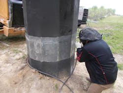 Using a plasma torch to make the cut, after locating the cut-off distance. Using a plasma torch to make the cut, after locating the cut-off distance.