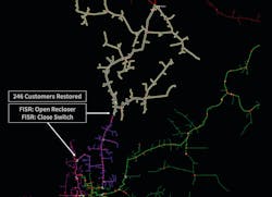 Feeder breaker outage on N Gordo substation. FISR implemented a 2-step plan to restore 246 of 476 customers within 55 seconds of FISR starting evaluating. This was the first FISR restoration at Alabama Power and was in an area where a local scheme would not be feasible. Feeder breaker outage on N Gordo substation. FISR implemented a 2-step plan to restore 246 of 476 customers within 55 seconds of FISR starting evaluating. This was the first FISR restoration at Alabama Power and was in an area where a local scheme would not be feasible.