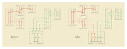 Single-line diagram showing 132-kV and 45-kV systems before and after voltage upgrade project. Single-line diagram showing 132-kV and 45-kV systems before and after voltage upgrade project.
