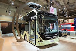 Volvo 7900 electric hybrid bus on display at the International Motor Show for Commercial Vehicles. Volvo 7900 electric hybrid bus on display at the International Motor Show for Commercial Vehicles.