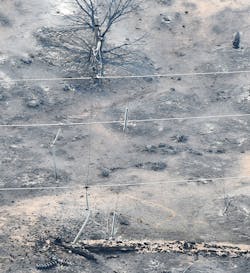 The remains of a 115-kV pole following the Salt Fire. The remains of a 115-kV pole following the Salt Fire.