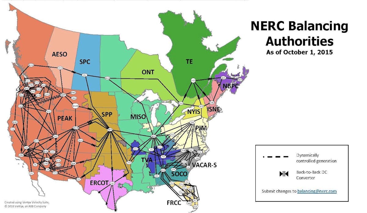 Figure 1. NERC balancing authorities map (2015)