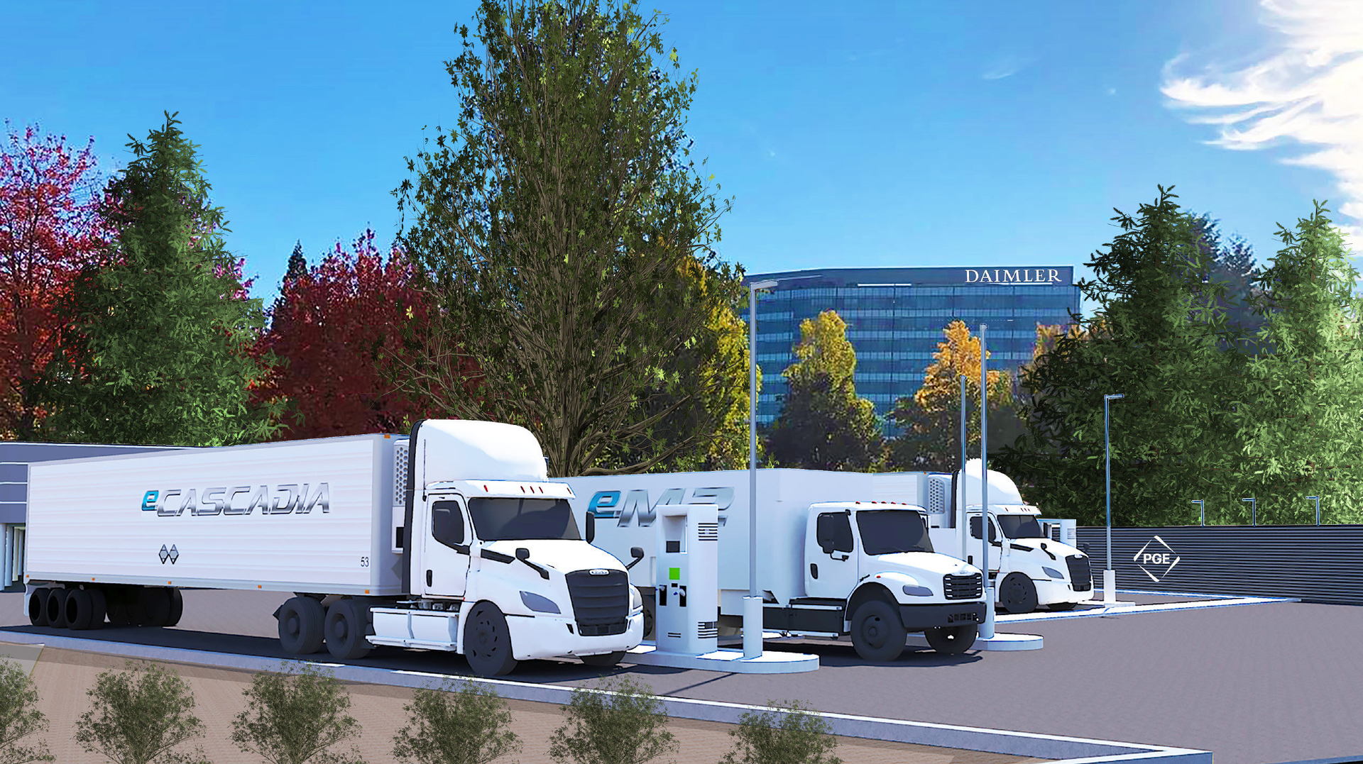 Rendering of the project site where nine charging stations are planned to be operational by spring 2021.