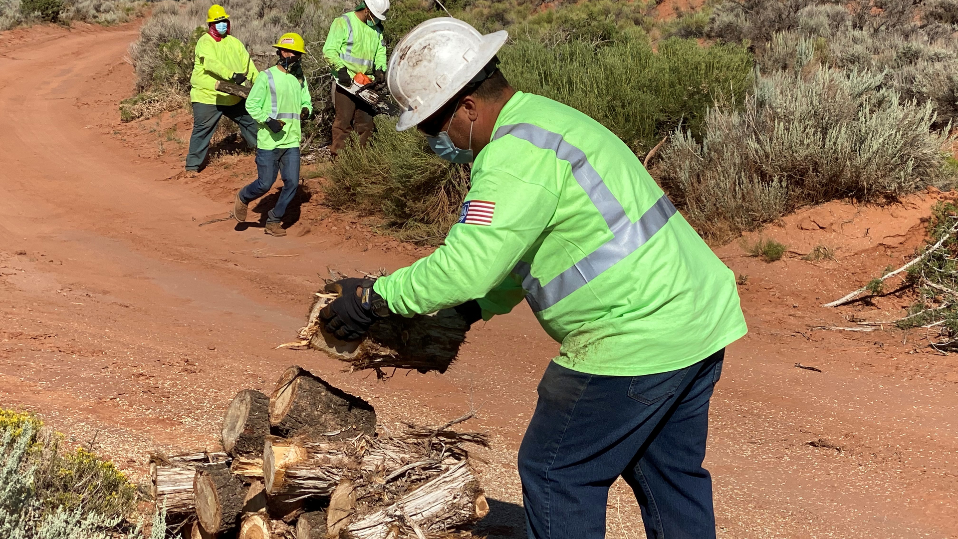 In the process of managing vegetation within the transmission line's right of way, crews were able to provide the Navajo Nation with useful firewood.