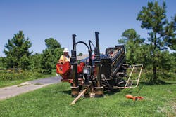 Contractor uses guide drill to install cable with minimal disruption. Contractor uses guide drill to install cable with minimal disruption.