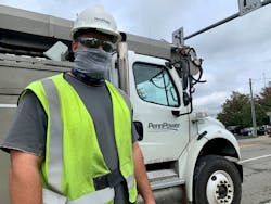 Penn Power Line Leader David Airgood is among the hundreds of FirstEnergy utility employees using the personal voltage and current detector while performing his daily work tasks.
