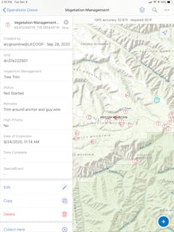 Esri&apos;s ArcGIS Collector application is used to track vegetation management locations.