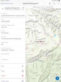 Esri's ArcGIS Collector application is used to track vegetation management locations. Esri's ArcGIS Collector application is used to track vegetation management locations.