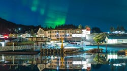 The aurora borealis appears over Cordova's town center. About 2,300 people live in the town year-round. The aurora borealis appears over Cordova's town center. About 2,300 people live in the town year-round.